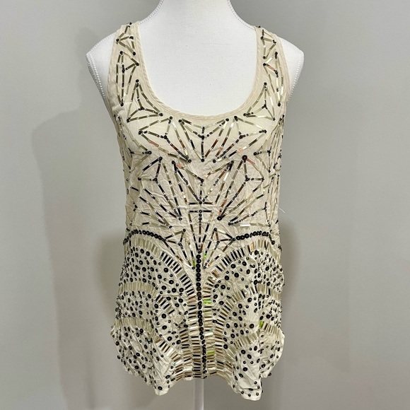 Vintage Bebe Y2K Beaded Sequin Silk Tank Top Size Small - Picture 1 of 8